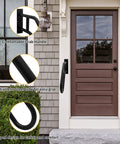Stainless Steel Wall Mounted Handrail For Indoor Stairs, Fits 1 To 3 Steps; shown on exterior door, matte black finish, 1.3 inch grip.