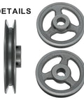 V Belt Sheave For 4L Or A Belt, Single Groove Web Sheave Cast Iron Durable Pulley Bored To Size For Precise Fit Outer Diameter 5.45 Inches Bore Seven Eighths Inch Includes Keyway And Hollow Head Set Screws, side view
