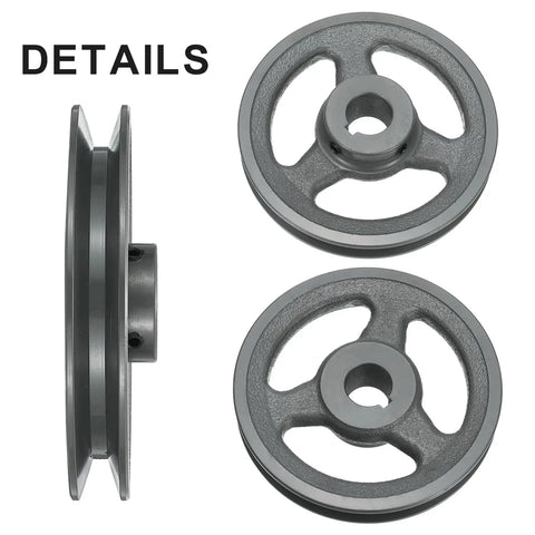 V Belt Sheave For 4L Or A Belt, Single Groove Web Sheave Cast Iron Durable Pulley Bored To Size For Precise Fit Outer Diameter 5.45 Inches Bore Seven Eighths Inch Includes Keyway And Hollow Head Set Screws, side view