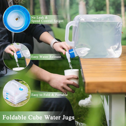 Collapsible Water Container With Spigot And Hook, BPA Free Foldable Water Jug, 20L/5.3 Gallon Capacity in use outdoors