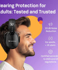 Heavy Duty Hearing Protection Earmuffs With Over 35 dB Noise Reduction At 2K Hz Broad Noise Cancelling Shield on man