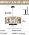 Product dimensions and specifications for 23-Inch 7-Light Rustic Wood Drum Chandelier With Metal Accents, Vintage Farmhouse Pendant Light.