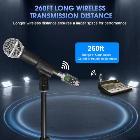 Wireless Microphone System With XLR Transmitter And Receiver UHF 262 Foot Range 8 Hour Battery for stage performance