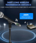 UHF Wireless XLR Microphone System With 262 Ft Range 8 Hour Battery 9 Channel Transmitter and Receiver in a studio setup