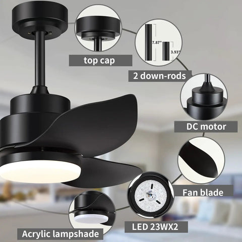 Cool Modern Black Ceiling Fan With Lights And Remote For Indoor And Outdoor Use 38 Inches Ideal For Patios, Living Rooms, And Bedrooms