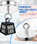 Beast Mode Neodymium Fishing Magnet With Countersunk Hole, 1600 Lbs Pull, 4.72 Inch Diameter shown with weight illustration