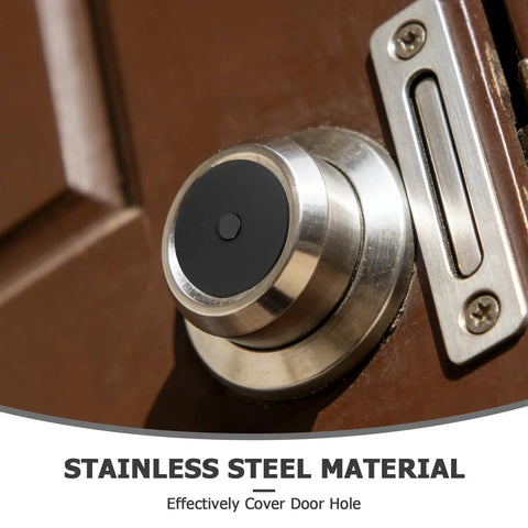Close-up of Heavy Duty Stainless Steel Decorative Deadbolt Cover Plate for Entry Doors with Black round filler.