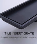 304 Stainless Steel Linear Shower Floor Drain With Tile Insert Grate Removable Cover 12 Inch Rectangle Matte Black Finish angle view
