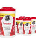 Pack of 6 no-rinse sanitizing wipes for food contact surfaces, 95 large wipes per canister, no mess multisurface cleaner