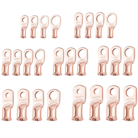 Beefy Heavy Duty Battery Lugs Kit Ten Pack 2 AWG to 3/8 Inch Ring Terminals, UL Listed Copper Eyelets for low-resistance connections