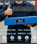 Universal 15 Piece Idler Belt Tensioner Removal Tool Kit blue molded case held by person in blue work uniform