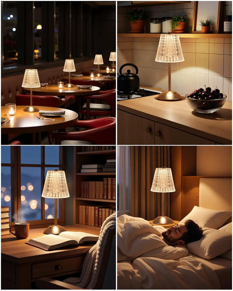 Cordless Crystal Lamp With Color Changing Touch Control, Rechargeable Diamond Table Light in bedroom and kitchen settings