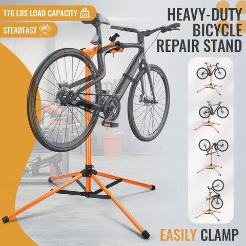 Heavy Duty Four Legged Bike Repair Stand With 176 Lb Capacity Height Adjustable From 40.5 To 67 Inches Magnetic Tray