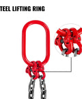 Steel lifting ring for Heavy Duty 3 Eighth Inch By 5 Foot Double Leg Chain Sling With Grab Hooks G80 Manganese Steel Chain Ultra Tough Lifting Slings For Industrial Use 8800 Lb Working Capacity 4 Ton Lift Capacity