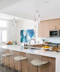 Modern kitchen with Crystal Cluster Pendant Lights For Kitchen Island Three Light LED Teardrop Ceiling Hanging Fixtures In Chrome Finish Dope Look