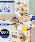 Awesome 3 In 1 Smart Home STEM Kit For Kids 8 To 12 With ESP32 Controller Wooden 3D Puzzles And DIY Building Crafts Educational Coding Toys Gift For Christmas And Birthday Boys And Girls. wooden smart fan and temperature humidity control model with 4-digit display