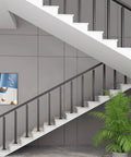 Step Up Your Game With These Next Level Wrought Iron Railing Spindles, Heavy Duty Floor Mount Posts, Rust Proof Powder Coated Finish, Set Of 10, Built Like A Tank For Stairs And Decks, 440 Lb Load Rating on elegant indoor staircase.