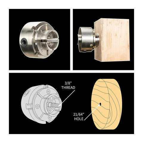 4 Inch Nickel Plated Wood Lathe Chuck Set For One And One Quarter Inch 8 TPI Threads Includes Round And Large Round Jaws CNC Machined Parts Rust Resistant Nickel Finish Durable Lathe Accessory For Turning Bowls Spindles And Pens.