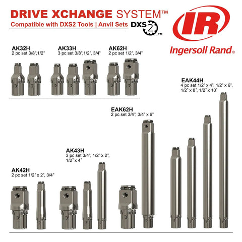 Ingersoll Rand DXS2 drive extension set, steel, various 1/2, 3/4 and 3/8 inch lengths
