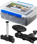 Hidden Deck Fasteners Kit For Composite Decking With Nylon Clips And 316 Stainless Steel Screws And Installation Tool Universal Hidden Deck Clips For Wood And Composite Boards Rust Proof No Fuss Easy Install shown with components