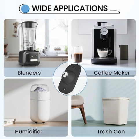 Heavy Duty Self Adhesive Caster Wheels And Appliance Rollers For Kitchen Countertop Sliding With 360 Degree Swivel, shown with various home appliances.