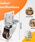 1 Inch Side Mount Casters Set Of 8 L Shaped Rubber Swivel Heavy Duty Double Plate Casters Without Brake Industrial Metal Wheel For Workbench Furniture Cabinet Woodbox Brown Includes 42 Screws For Quick Mounting, showing caster dimensions and applications.
