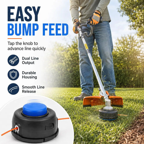 Upgrade Your Brush Cutter With This Awesome T25 Tap Feed Trimmer Head Repair Kit Including Bump Knob And Spring Compatible Husqvarna Models For A Smooth Job. T25 tap feed trimmer head with blue bump knob on brush cutter