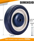 Five inch heavy duty polyurethane shopping cart wheel with 5/16 inch bore mount and load capacity of 250 lbs.