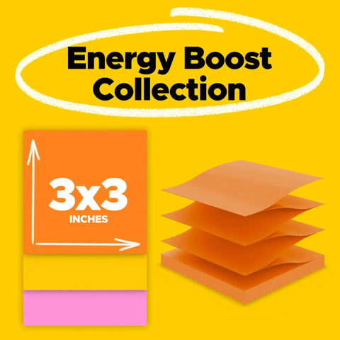 Super Sticky 3 By 3 Neon Fizz Notes Dispenser Pack 18 Pads With 90 Sheets Each Double Strength Adhesive For Bold Reminders Ideal For Office School Or Home Organization Easy Peel And Bright Color Coding. 3x3 inch neon sticky note pads with orange and pink sheets.