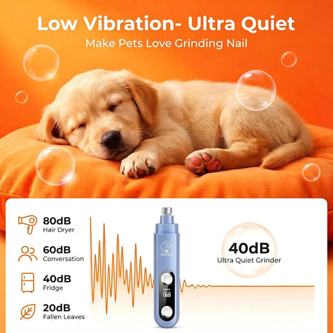 Smooth Sail Five Speed Dog Nail Grinder With Bright Led And Dust Bucket For Zero Drama Furbaby Paw Care USB powered, quiet design.
