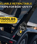One Inch By Five Foot Bolt On Auto Retractable Ratchet Tie Down Strap Featuring Slick Quick Release Reel for boat securing