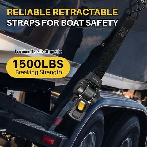 One Inch By Five Foot Bolt On Auto Retractable Ratchet Tie Down Strap Featuring Slick Quick Release Reel for boat securing