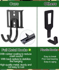Comparison of tree stand gear hangers: metal hook with rubber coating and back spikes versus plastic hook. Tree Stand Gear Hangers With 3 Metal Hooks Thick Strap Bow Hanger For Hunting Metal Buckle Arrows Bag Archery Equipment Holder Deer Treestand Saddle Accessory Kit Keeps Gear Organized Quiet On The Stand.