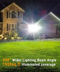 Led Outdoor Flood Light 150W 13500Lm With 330 Degree Coverage illuminating house exterior at night