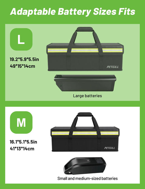 Bombproof Fireproof E-Bike Battery Safe Bag For LiPo Chargers Large Capacity Explosionproof Storage Case For Ebike Batteries During Charging And Travel 16.1x5.5x5.1 Inches