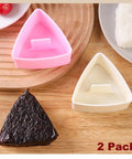 Triangle Rice Ball Molds 2 Pack Large Do It Yourself Sushi Makers Kit for Lunch Bento with pink and beige molds on table