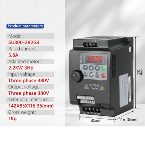 380V Budget Friendly VFD Inverter For 3-Phase Motors, 0.75KW To 5.5KW Speed Controller, Economical Variable Frequency Drive, 0.1-400Hz Output, CPLD Inverter, Industrial Motor Speed Controller, black 142x85x116.35mm