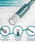 Pro Grade Diamond Coated Drill Bits Set, 10 Piece Hex Shank Kit with hole saw showing diamond coating and size markings