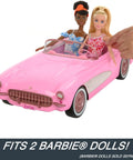 Remote Control Corvette Toy Car From Barbie Movie with two Barbie dolls seated inside, trunk open, pink color