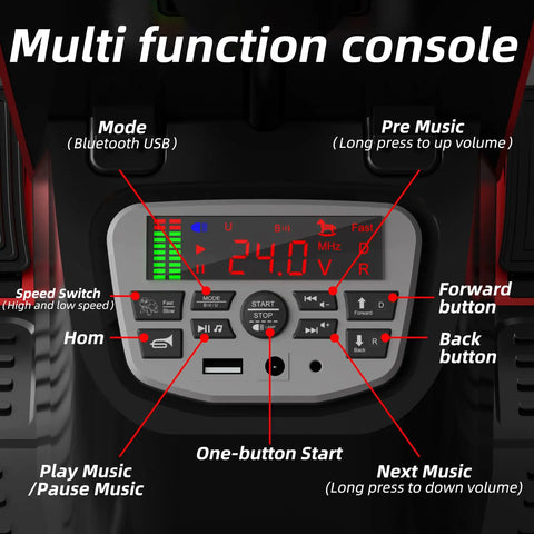 Multi function console of 24V Electric Go Kart With Adjustable Seat For Kids And Teens, 7Ah Battery, Top Speed 7.5 MPH