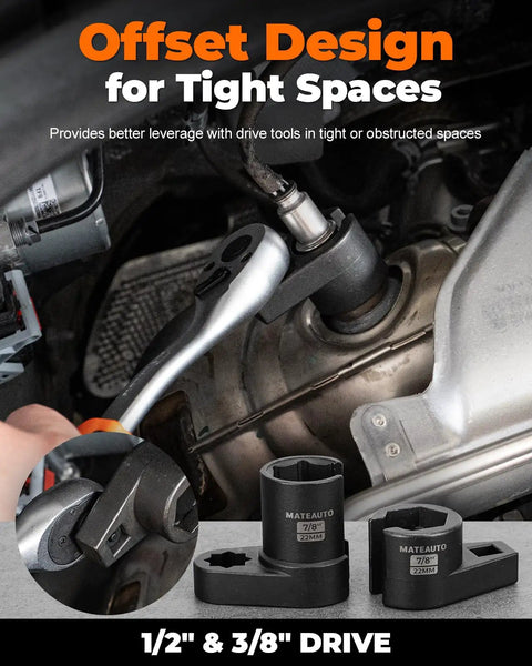 Installed Pro Grade Oxygen Sensor Socket Set with Quick Release Ratchet for Easy O2 Sensor Removal on vehicle engine
