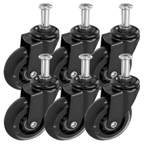 Set of 6 Heavy-Duty 2.5 Inch Caster Wheels with Rubber Tires, 360 Degree Swivel, Quiet Rolling, Replacement for Mechanic Creepers and Stools