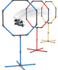 Drone Obstacle Course Kit For RC FPV Racing Includes Three Easy To Build Hoop Sizes shown with drone passing through