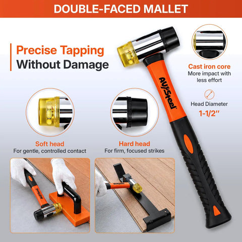 Double-faced mallet from All-In-One 45-Piece Laminate Flooring Tools Kit with soft and hard heads for versatile use.