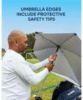 Man adjusting Versa Brella Firebrick Clamp On Shade Umbrella With UPF 50 Plus Protection Rugged Canopy That Wont Tear Heavy Duty Universal Clamp