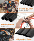 3:1 Heat Shrink Tubing Kit, 600 Pieces, for wire insulation and electrical jobs, showing various sizes and uses