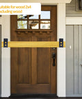 Front view of door with Two Pack 2x4 Door Barricade Brackets, heavy duty carbon steel, black powder coat, for security reinforcement.