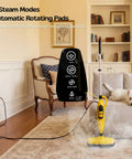 Heavy Duty Steam And Scrub Mop For Hardwood And Vinyl Floors Carries A Massive XL Water Tank in living room, with steam in action.