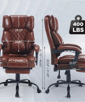 Big Tall Reclining Executive Office Chair With Footrest, Heavy Duty Ergonomic Desk Chair With Lumbar Support, 400 lb, Brown