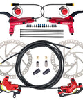 CooMeng HB876E 2-Pin 4-Piston e-bike hydraulic brake set, red, with 180mm rotors and mounting hardware.